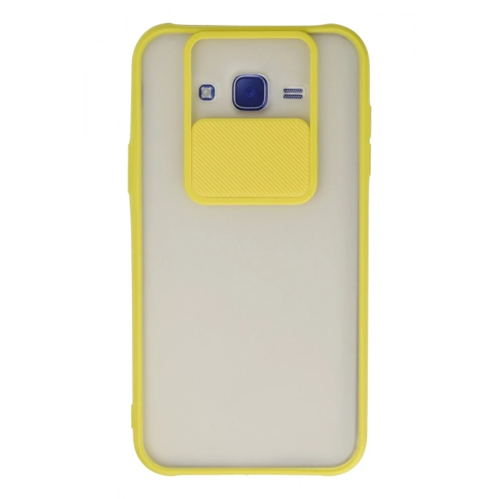 Mey İthalat®  Samsung Galaxy J7 Kılıf Palm Buzlu Kamera Sürgülü Silikon - Sarı