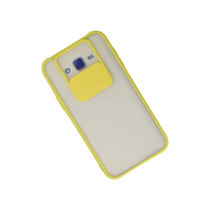Mey İthalat®  Samsung Galaxy J7 Kılıf Palm Buzlu Kamera Sürgülü Silikon - Sarı