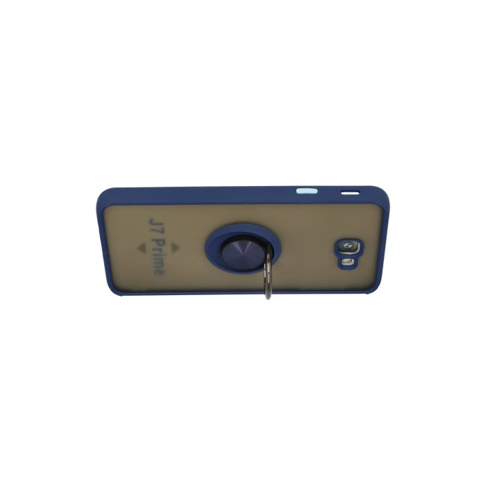 Mey İthalat®  Samsung Galaxy J7 Prime Kılıf Montreal Yüzüklü Silikon Kapak - Lacivert