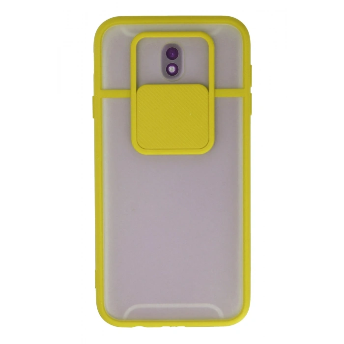 Mey İthalat®  Samsung Galaxy J7 Pro / J730 Kılıf Palm Buzlu Kamera Sürgülü Silikon - Sarı