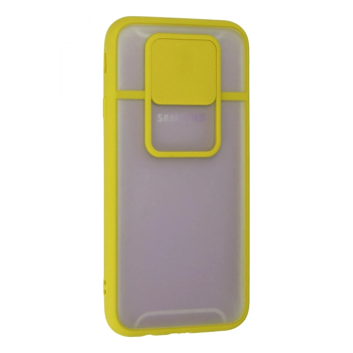 Mey İthalat®  Samsung Galaxy J7 Pro / J730 Kılıf Palm Buzlu Kamera Sürgülü Silikon - Sarı