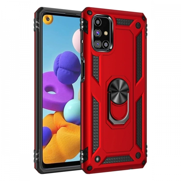 Mey İthalat®  Samsung Galaxy M31S Kılıf Sofya Yüzüklü Silikon Kapak - Kırmızı