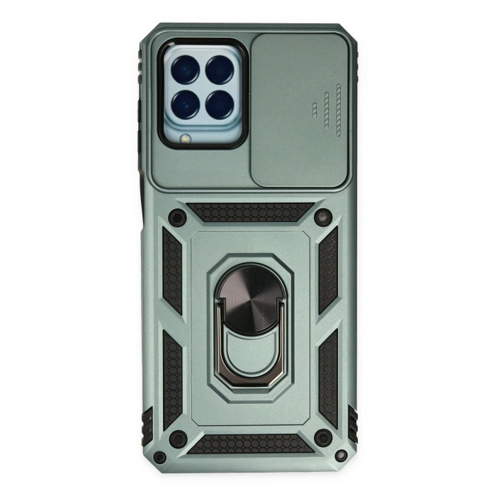 Mey İthalat®  Samsung Galaxy M33 Kılıf Pars Lens Yüzüklü Silikon - Yeşil