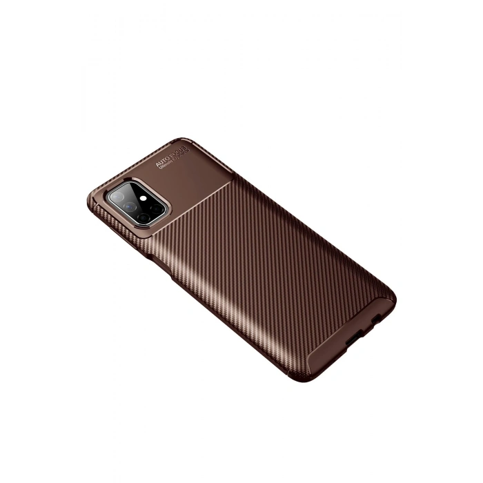 Mey İthalat®  Samsung Galaxy M51 Kılıf Auto Focus Karbon Kapak - Kahverengi