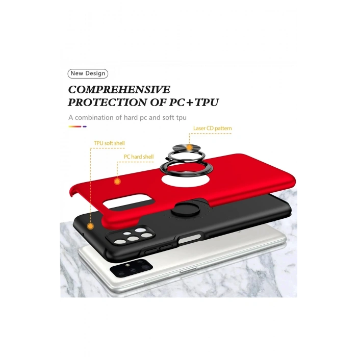 Mey İthalat®  Samsung Galaxy M51 Kılıf Elit Yüzüklü Kapak - Kırmızı