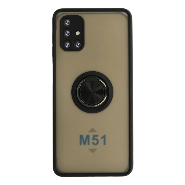 Mey İthalat®  Samsung Galaxy M51 Kılıf Montreal Yüzüklü Silikon Kapak - Siyah