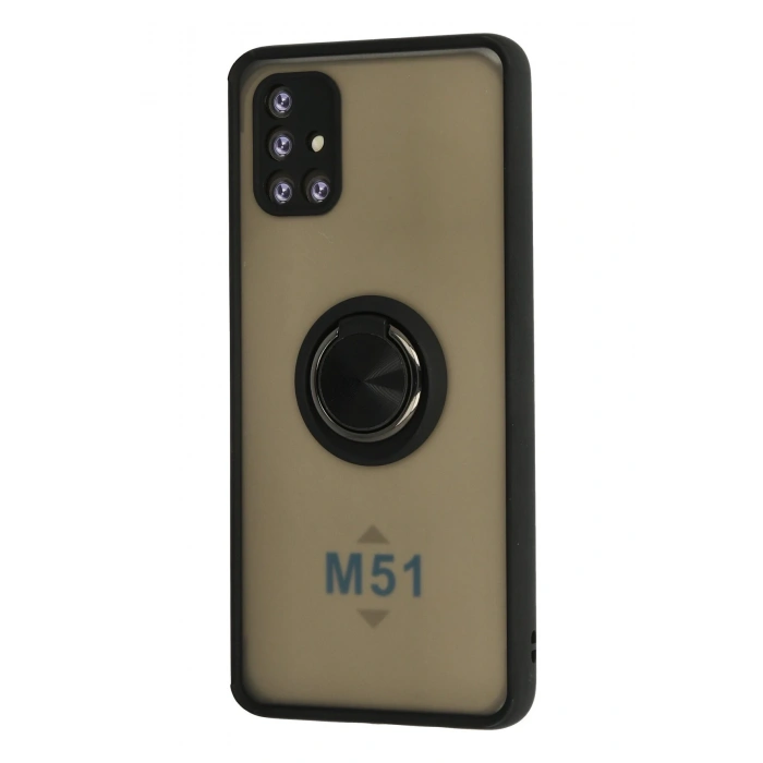 Mey İthalat®  Samsung Galaxy M51 Kılıf Montreal Yüzüklü Silikon Kapak - Siyah