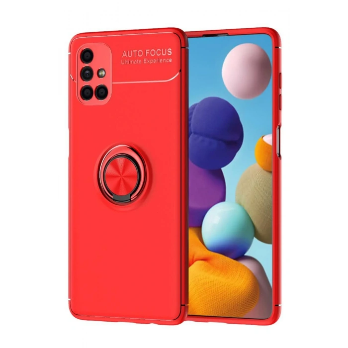 Mey İthalat®  Samsung Galaxy M51 Kılıf Range Yüzüklü Silikon - Kırmızı