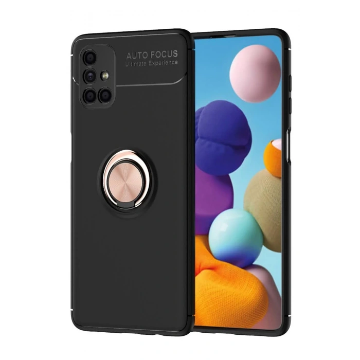 Mey İthalat®  Samsung Galaxy M51 Kılıf Range Yüzüklü Silikon - Siyah-Gold
