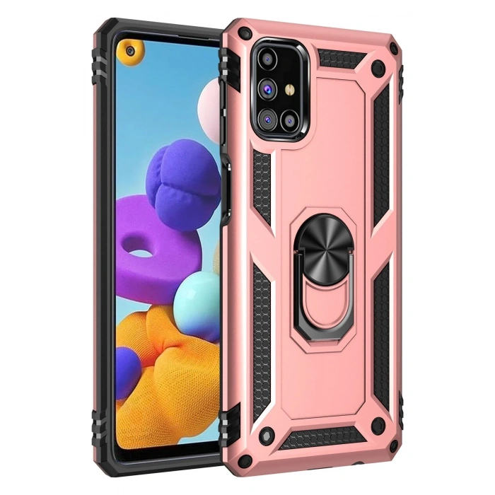 Mey İthalat®  Samsung Galaxy M51 Kılıf Sofya Yüzüklü Silikon Kapak - Rose