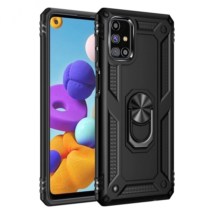 Mey İthalat®  Samsung Galaxy M51 Kılıf Sofya Yüzüklü Silikon Kapak - Siyah
