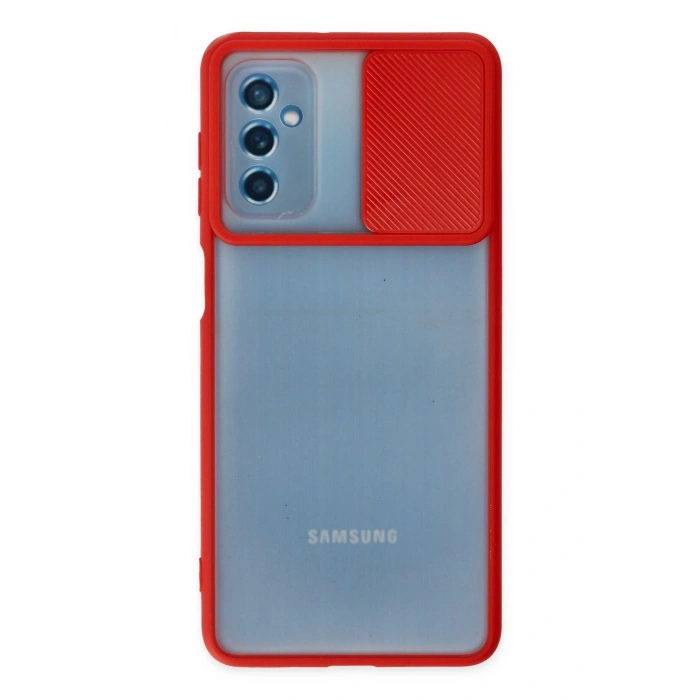 Mey İthalat®  Samsung Galaxy M52 5G Kılıf Palm Buzlu Kamera Sürgülü Silikon - Kırmızı