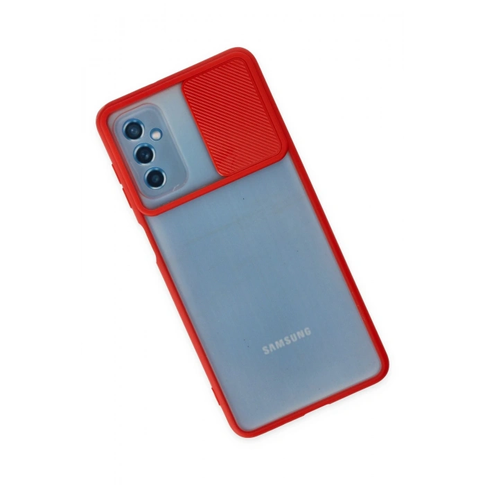 Mey İthalat®  Samsung Galaxy M52 5G Kılıf Palm Buzlu Kamera Sürgülü Silikon - Kırmızı