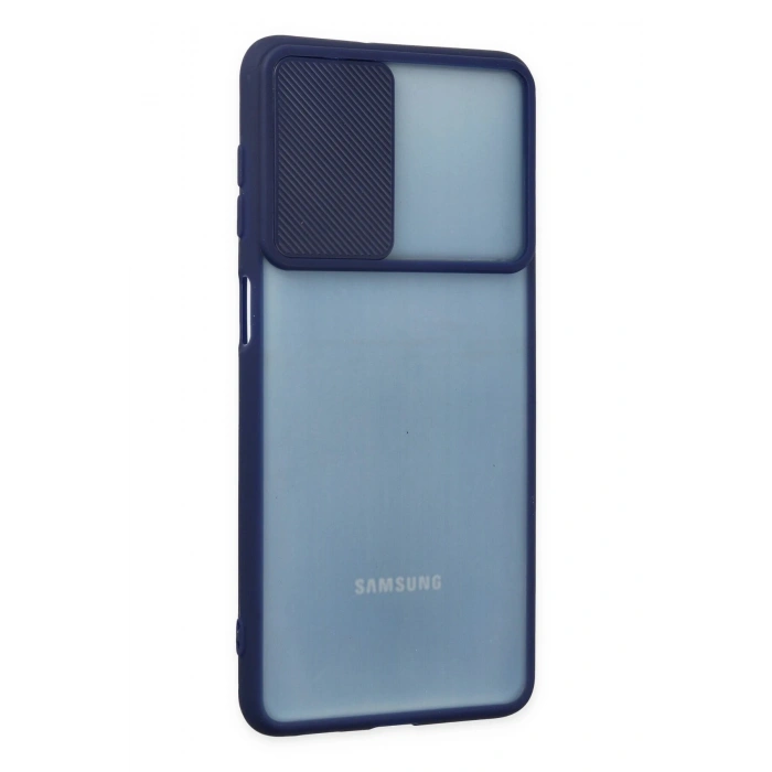 Mey İthalat®  Samsung Galaxy M52 5G Kılıf Palm Buzlu Kamera Sürgülü Silikon - Lacivert