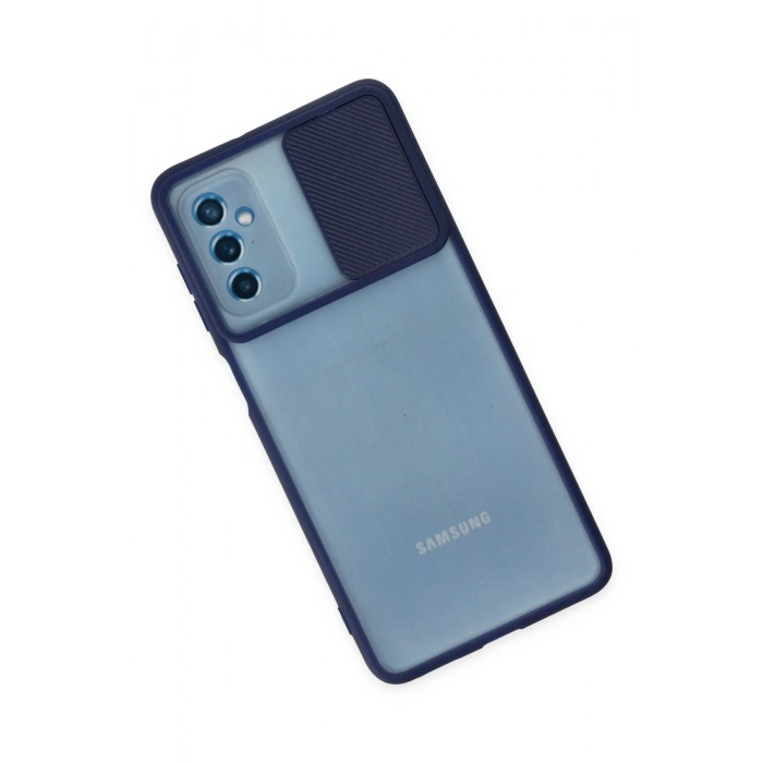 Mey İthalat®  Samsung Galaxy M52 5G Kılıf Palm Buzlu Kamera Sürgülü Silikon - Lacivert