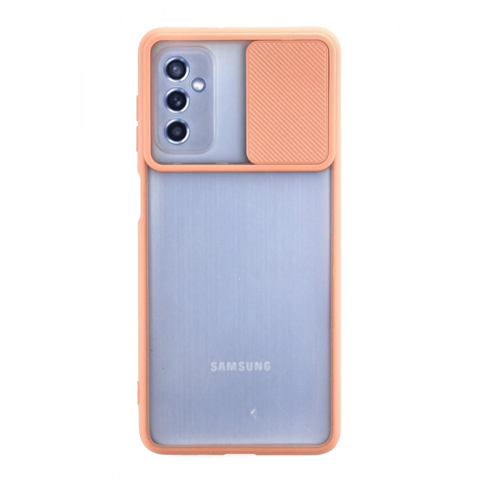 Mey İthalat®  Samsung Galaxy M52 5G Kılıf Palm Buzlu Kamera Sürgülü Silikon - Pembe