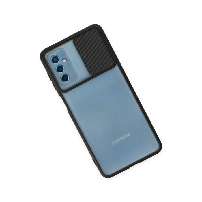 Mey İthalat®  Samsung Galaxy M52 5G Kılıf Palm Buzlu Kamera Sürgülü Silikon - Siyah