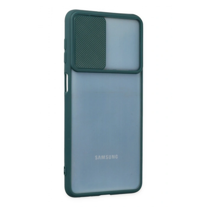 Mey İthalat®  Samsung Galaxy M52 5G Kılıf Palm Buzlu Kamera Sürgülü Silikon - Yeşil