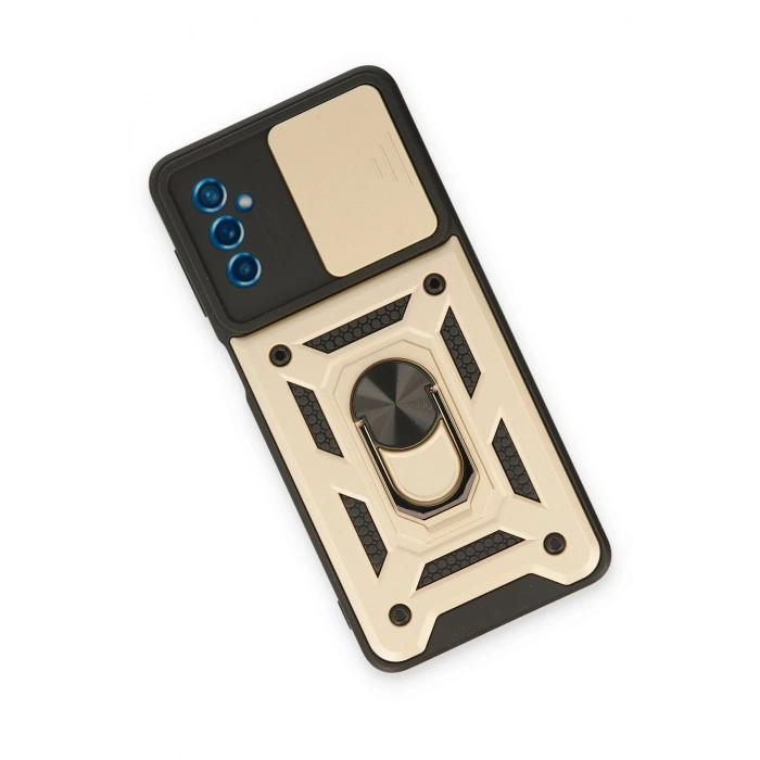 Mey İthalat®  Samsung Galaxy M52 5G Kılıf Pars Lens Yüzüklü Silikon - Gold