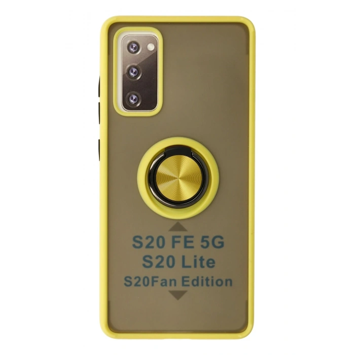 Mey İthalat®  Samsung Galaxy S20 FE Kılıf Montreal Yüzüklü Silikon Kapak - Sarı