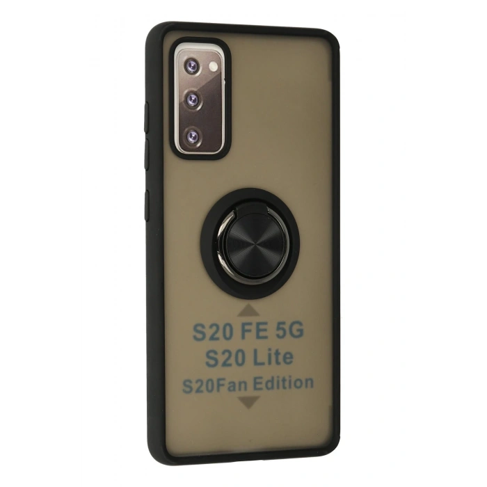 Mey İthalat®  Samsung Galaxy S20 FE Kılıf Montreal Yüzüklü Silikon Kapak - Siyah
