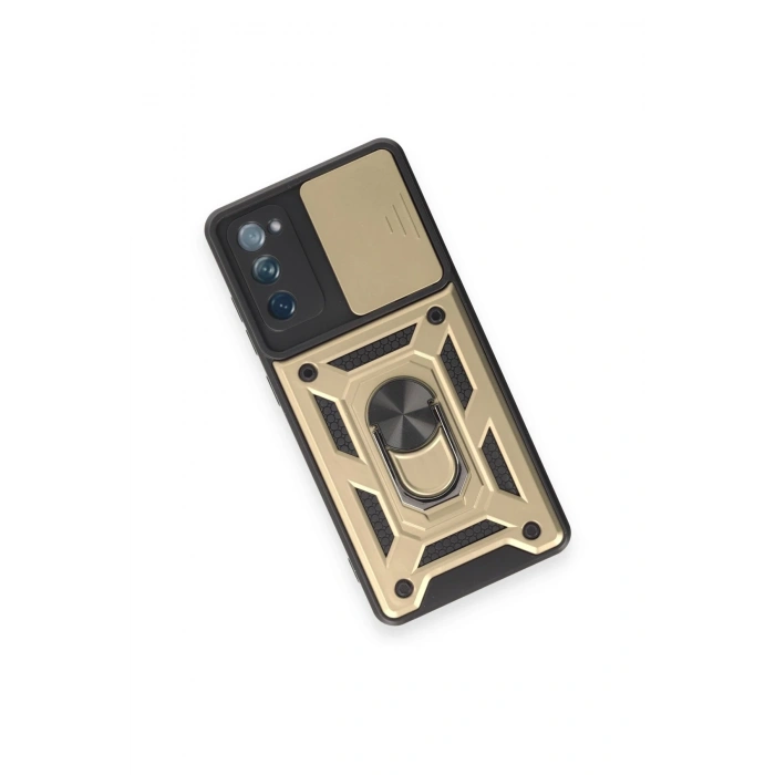 Mey İthalat®  Samsung Galaxy S20 FE Kılıf Pars Lens Yüzüklü Silikon - Gold