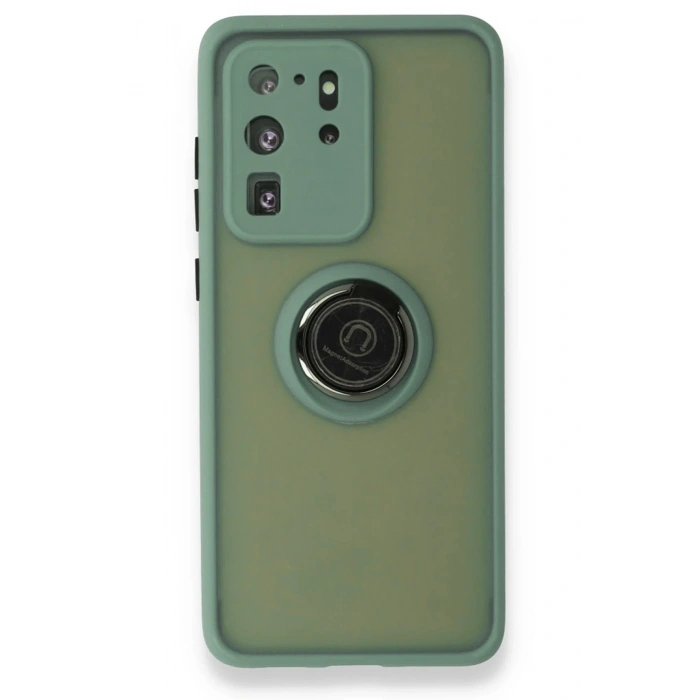 Mey İthalat®  Samsung Galaxy S20 Ultra Kılıf Montreal Yüzüklü Silikon Kapak - Yeşil