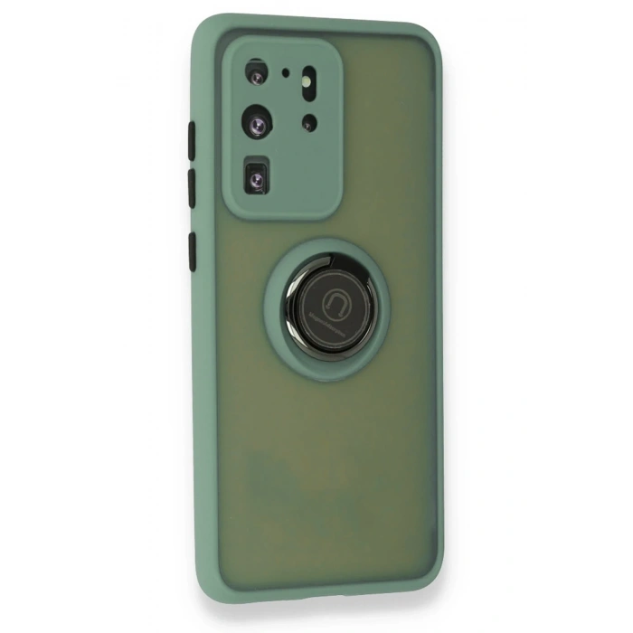 Mey İthalat®  Samsung Galaxy S20 Ultra Kılıf Montreal Yüzüklü Silikon Kapak - Yeşil