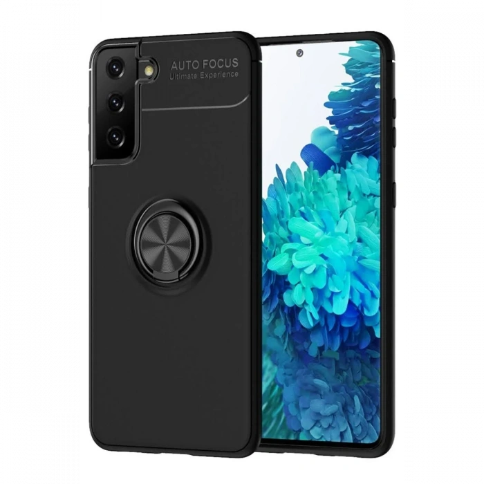 Mey İthalat®  Samsung Galaxy S21 Plus Kılıf Range Yüzüklü Silikon - Siyah