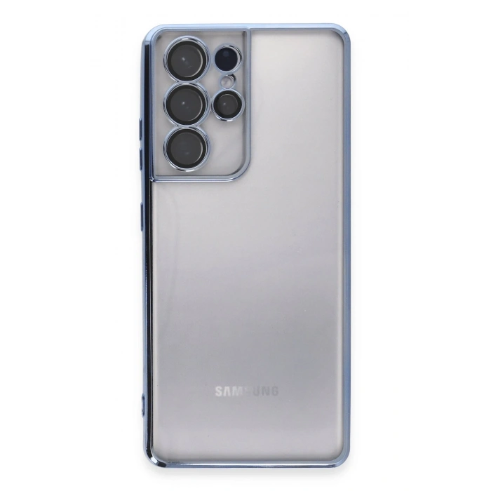 Mey İthalat®  Samsung Galaxy S21 Ultra Kılıf  Lensli Silikon - Açık Mavi