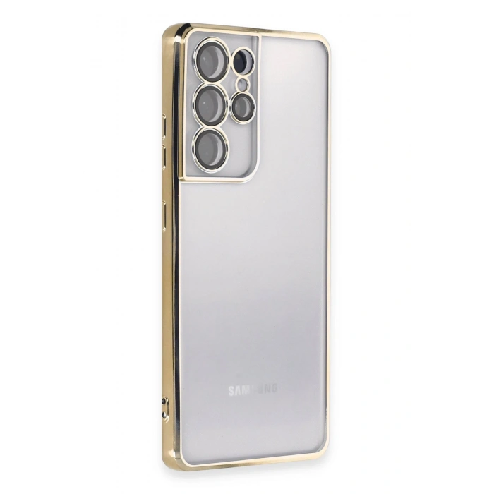 Mey İthalat®  Samsung Galaxy S21 Ultra Kılıf  Lensli Silikon - Gold