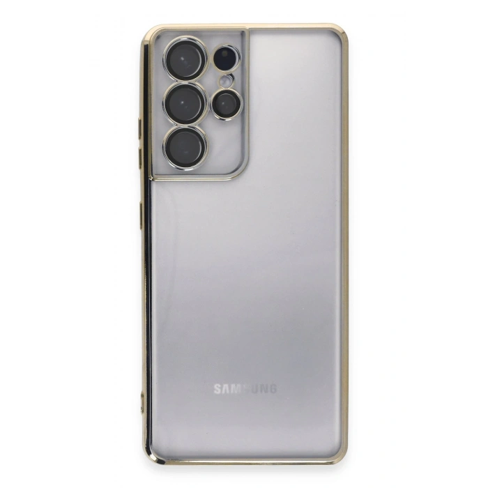 Mey İthalat®  Samsung Galaxy S21 Ultra Kılıf  Lensli Silikon - Gold
