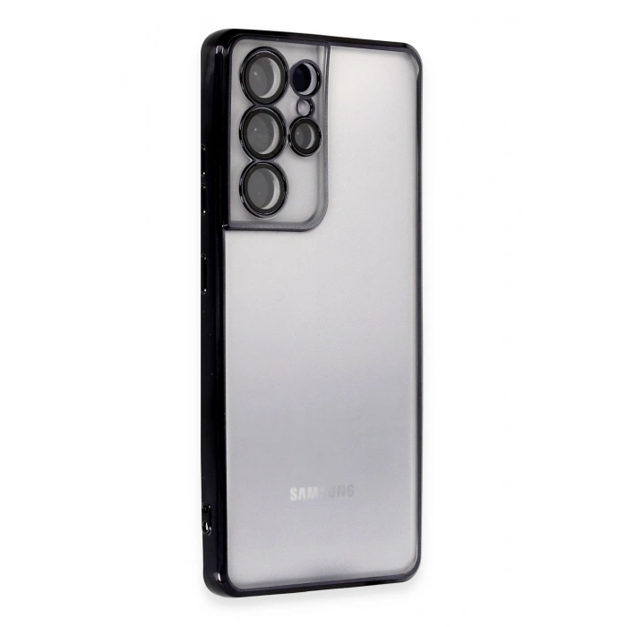 Mey İthalat®  Samsung Galaxy S21 Ultra Kılıf  Lensli Silikon - Siyah