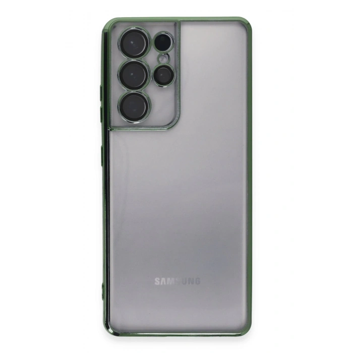 Mey İthalat®  Samsung Galaxy S21 Ultra Kılıf  Lensli Silikon - Yeşil
