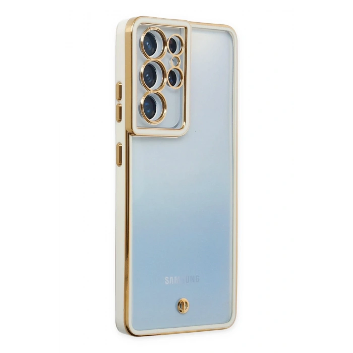 Mey İthalat®  Samsung Galaxy S21 Ultra Kılıf Liva Lens Silikon - Beyaz