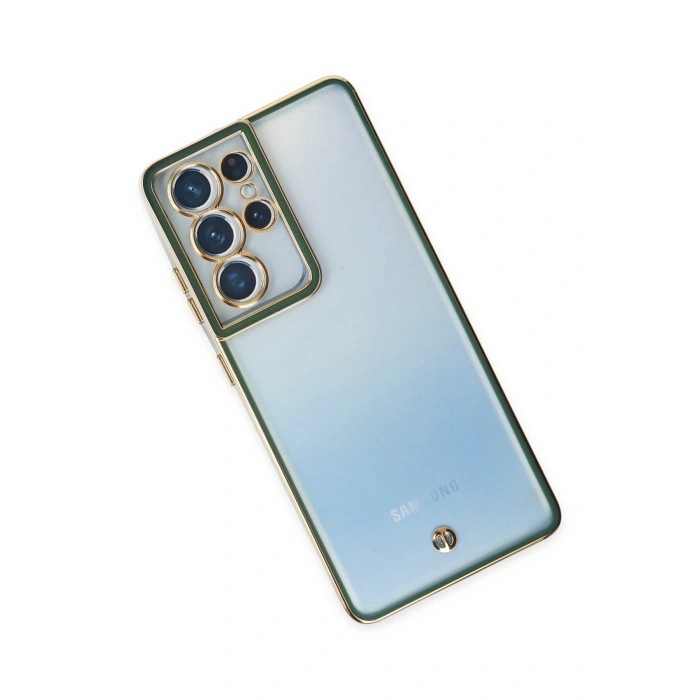 Mey İthalat®  Samsung Galaxy S21 Ultra Kılıf Liva Lens Silikon - Yeşil