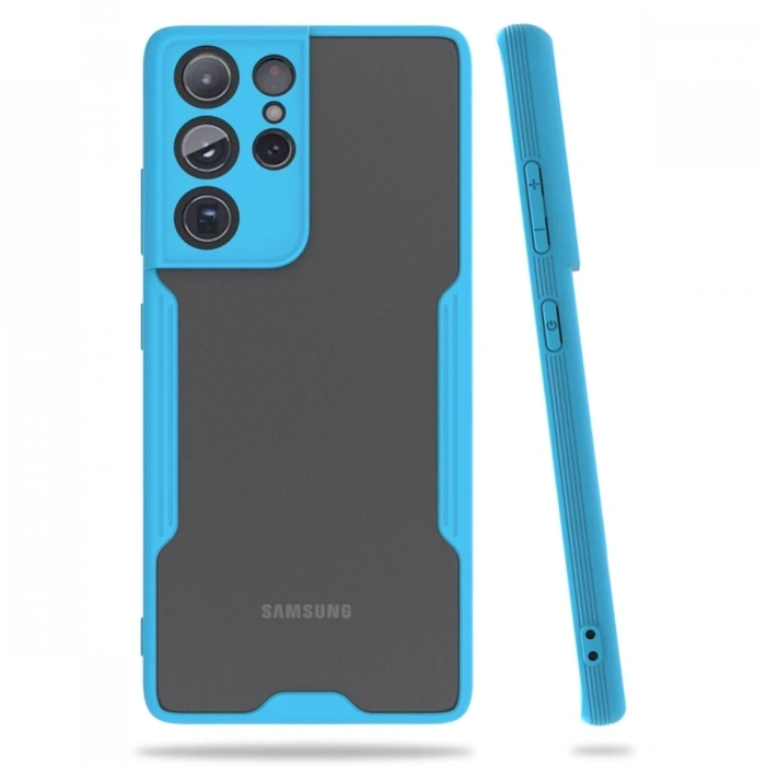 Mey İthalat®  Samsung Galaxy S21 Ultra Kılıf Platin Silikon - Mavi