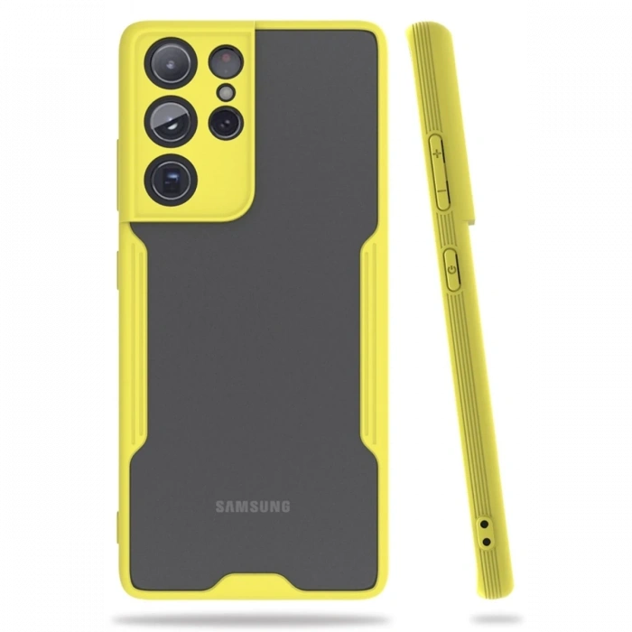 Mey İthalat®  Samsung Galaxy S21 Ultra Kılıf Platin Silikon - Sarı