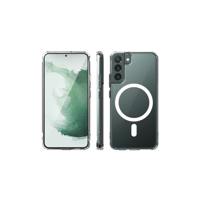 Mey İthalat®  Samsung Galaxy S22 Plus Kılıf Magneticsafe Şeffaf Silikon - Şeffaf