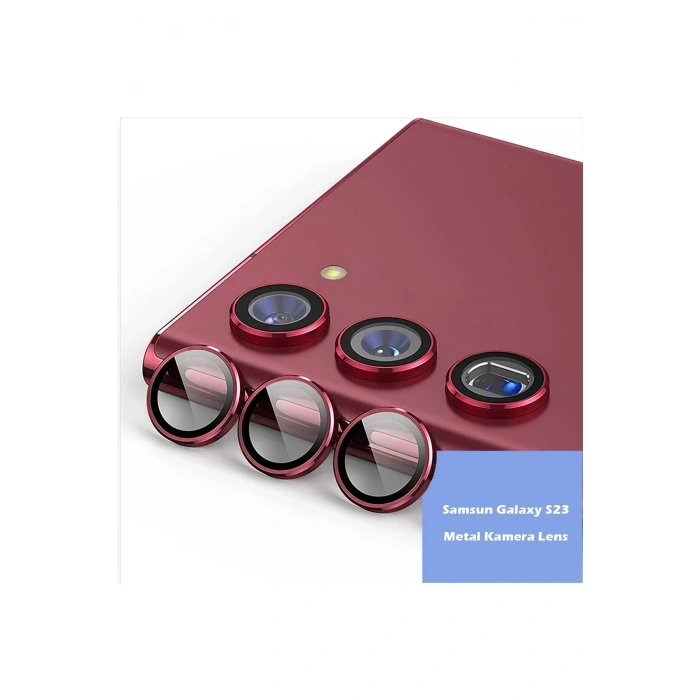 Mey İthalat®  Samsung Galaxy S23 Metal Kamera Lens - Kırmızı