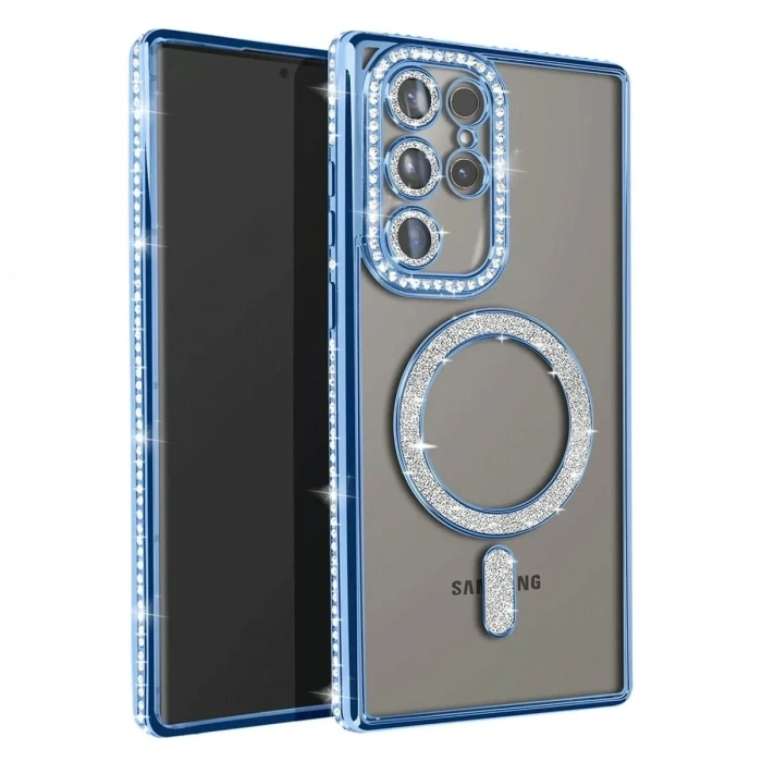 Mey İthalat®  Samsung Galaxy S23 Ultra Joke Simli Magneticsafe Kılıf - Mavi