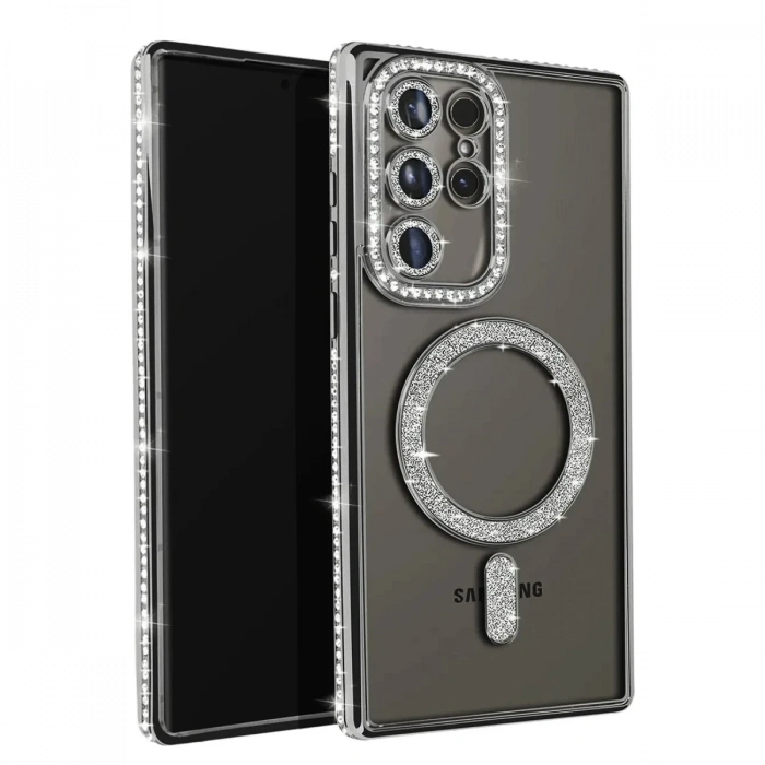 Mey İthalat®  Samsung Galaxy S23 Ultra Joke Simli Magneticsafe Kılıf - Siyah