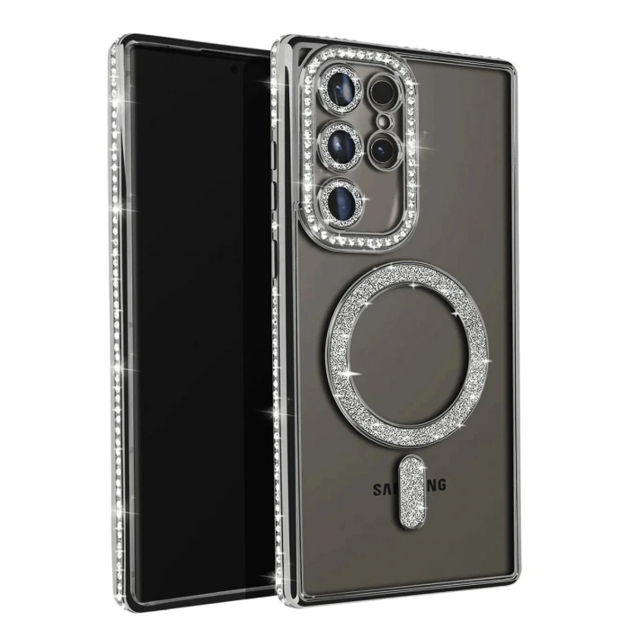 Mey İthalat®  Samsung Galaxy S23 Ultra Joke Simli Magneticsafe Kılıf - Siyah