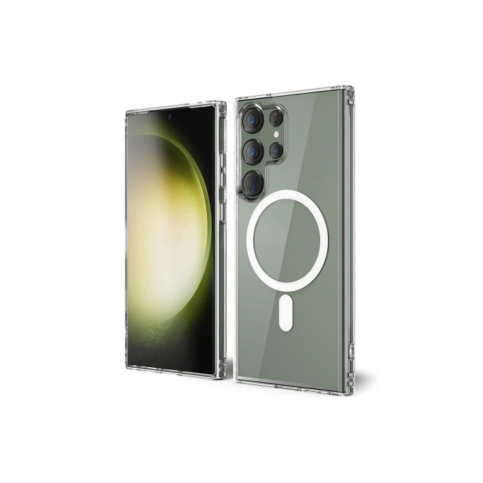 Mey İthalat®  Samsung Galaxy S23 Ultra Kılıf Magneticsafe Şeffaf Silikon - Şeffaf