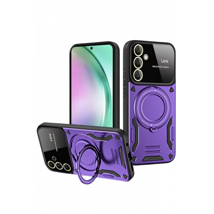 Mey İthalat®  Samsung Galaxy S24 FE Kılıf Joy Lens Standlı Kapak - Mor