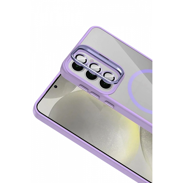 Mey İthalat®  Samsung Galaxy S24 FE Remim Lensli Magsafe Standlı Kapak - Lila