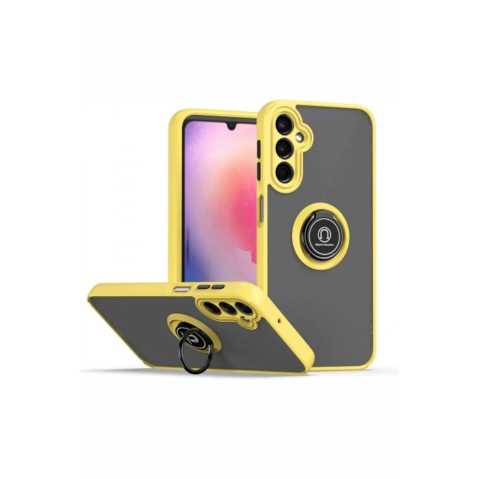 Mey İthalat®  Samsung Galaxy S24 Kılıf Montreal Yüzüklü Silikon Kapak - Sarı