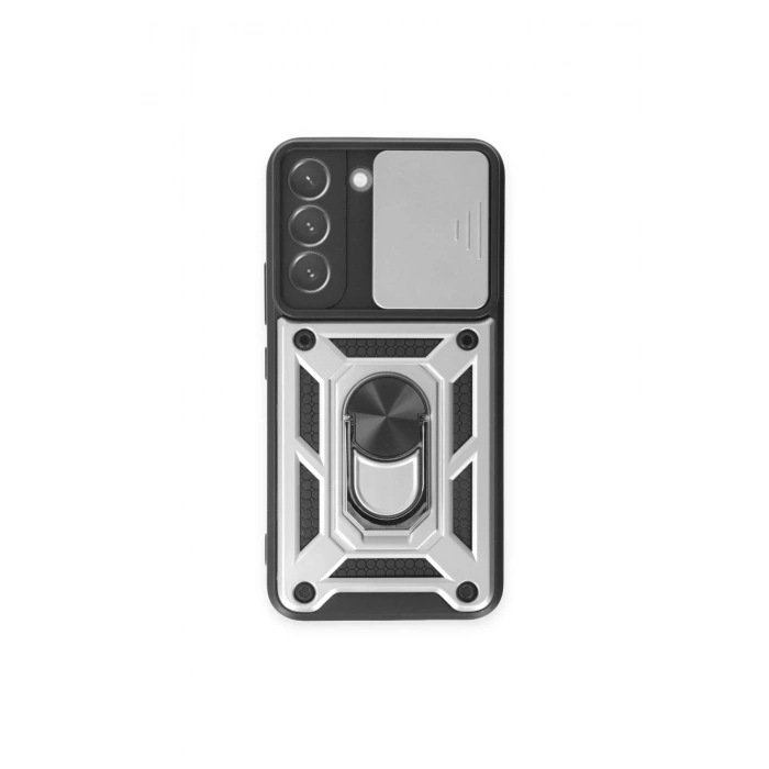 Mey İthalat®  Samsung Galaxy S24 Kılıf Pars Lens Yüzüklü Silikon - Gümüş