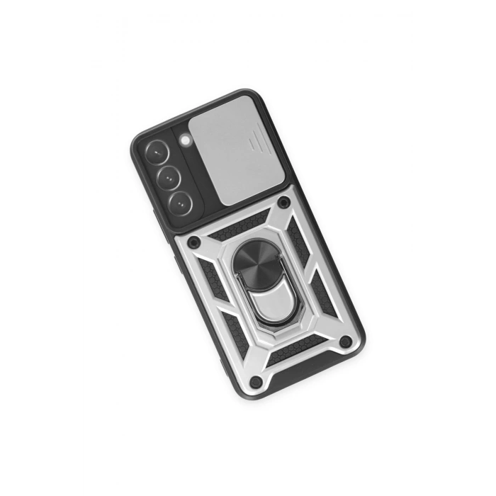 Mey İthalat®  Samsung Galaxy S24 Kılıf Pars Lens Yüzüklü Silikon - Gümüş