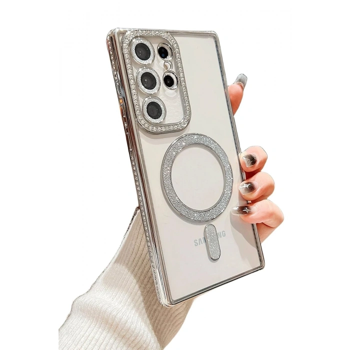 Mey İthalat®  Samsung Galaxy S24 Ultra Kılıf Joke Simli Magneticsafe Kılıf - Mavi
